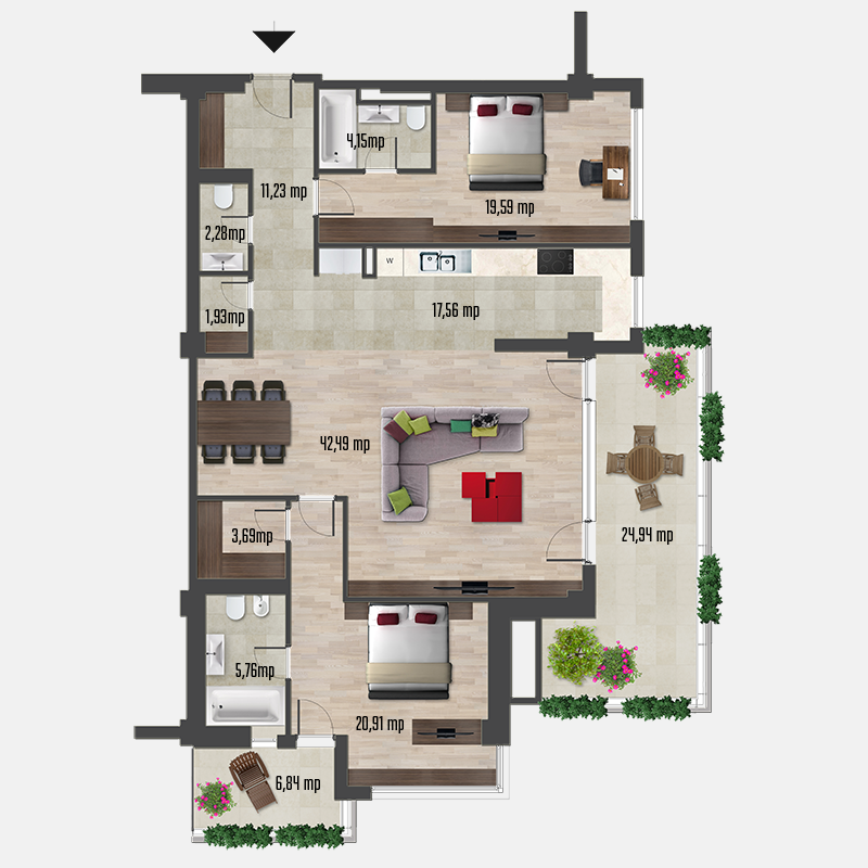 Apartament 3 camere &dash; tip 2