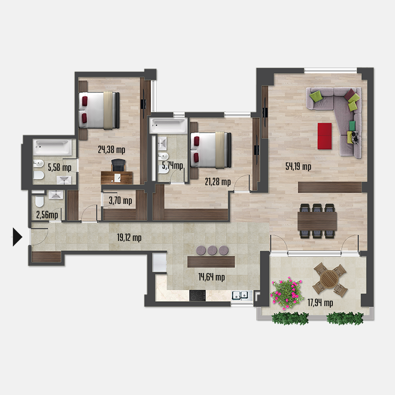 Apartament 3 camere &dash; tip 7
